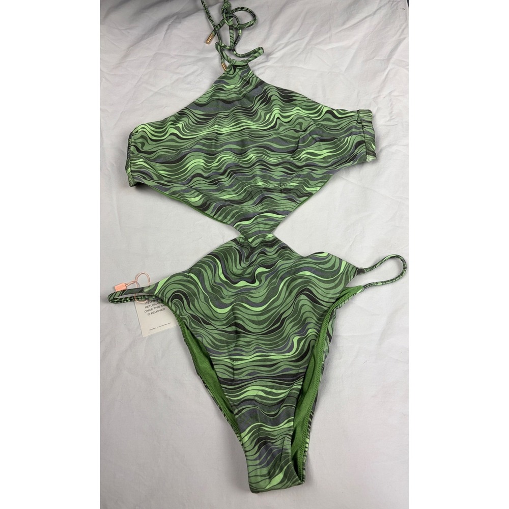 Cult Gaia Camari One Piece Swimsuit Saltation Basil Multi Green Cutout XL NEW - Picture 3 of 7